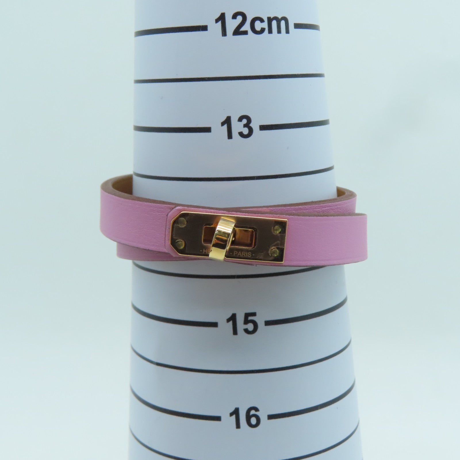HERMES Swift皮革Kelly Bracelet金扣手鐲粉紅色
