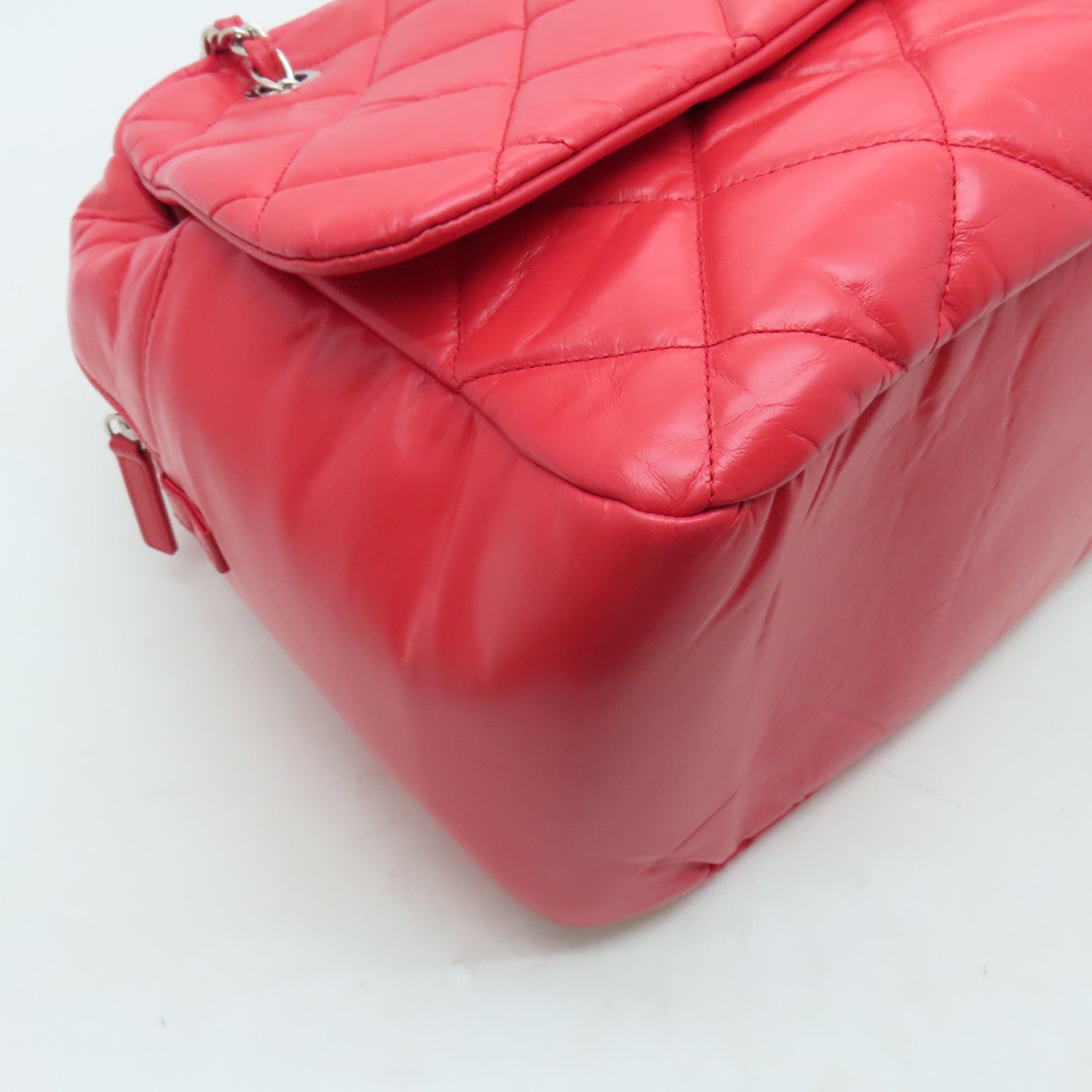 CHANEL 【激減優惠】菱格牛皮皮革Shoulder Bag銀扣手挽肩背兩用袋紅色