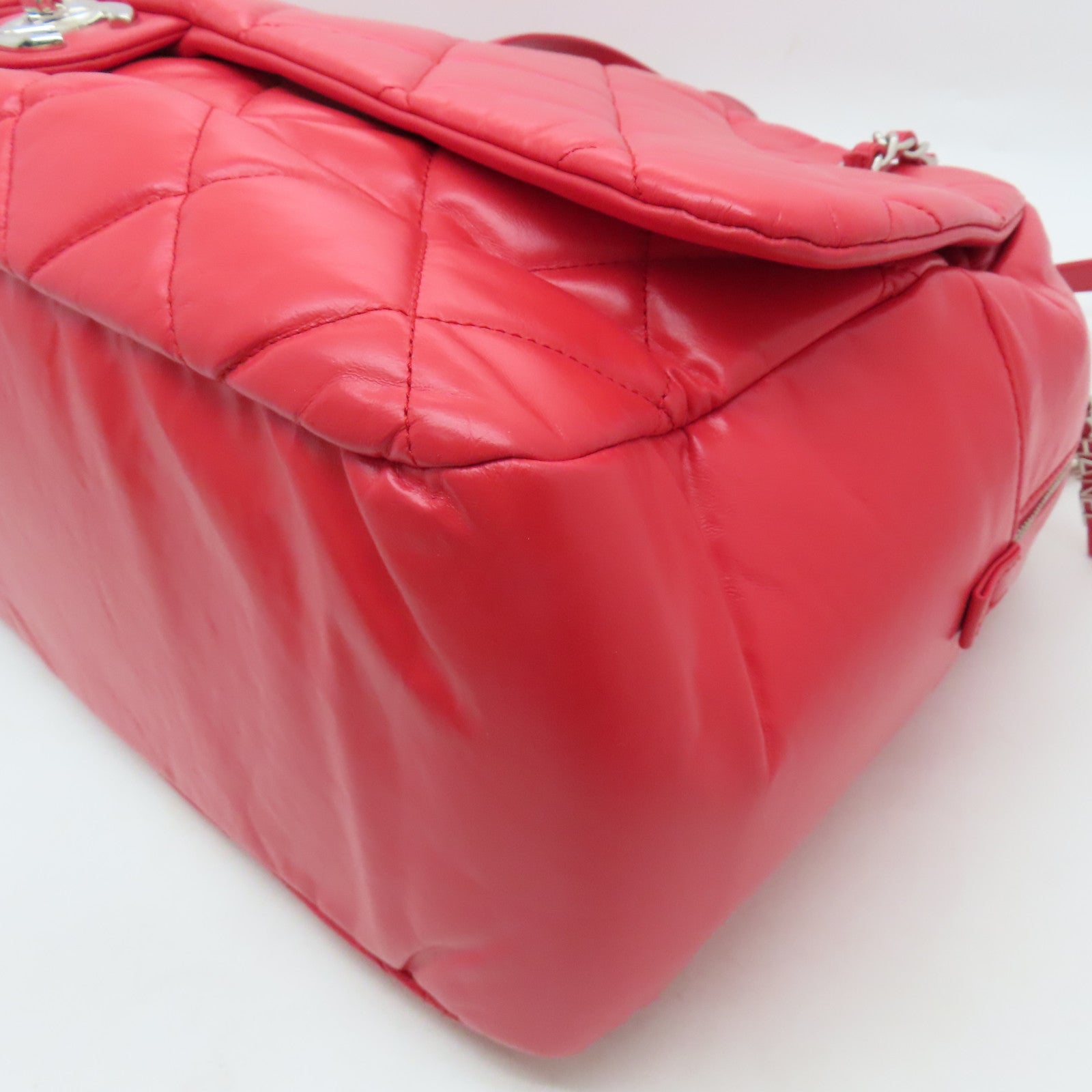 CHANEL 【激減優惠】菱格牛皮皮革Shoulder Bag銀扣手挽肩背兩用袋紅色