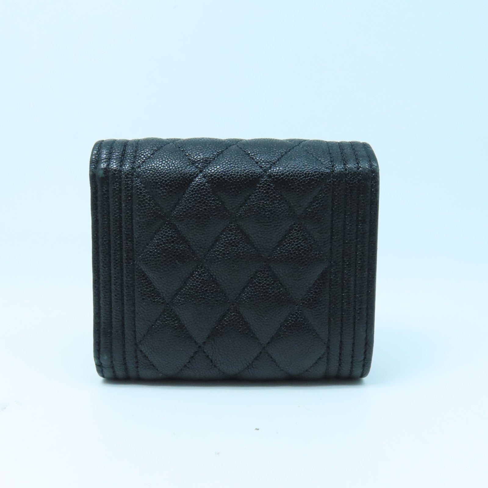 CHANEL 菱格牛皮皮革Boy Wallet金扣錢包黑色