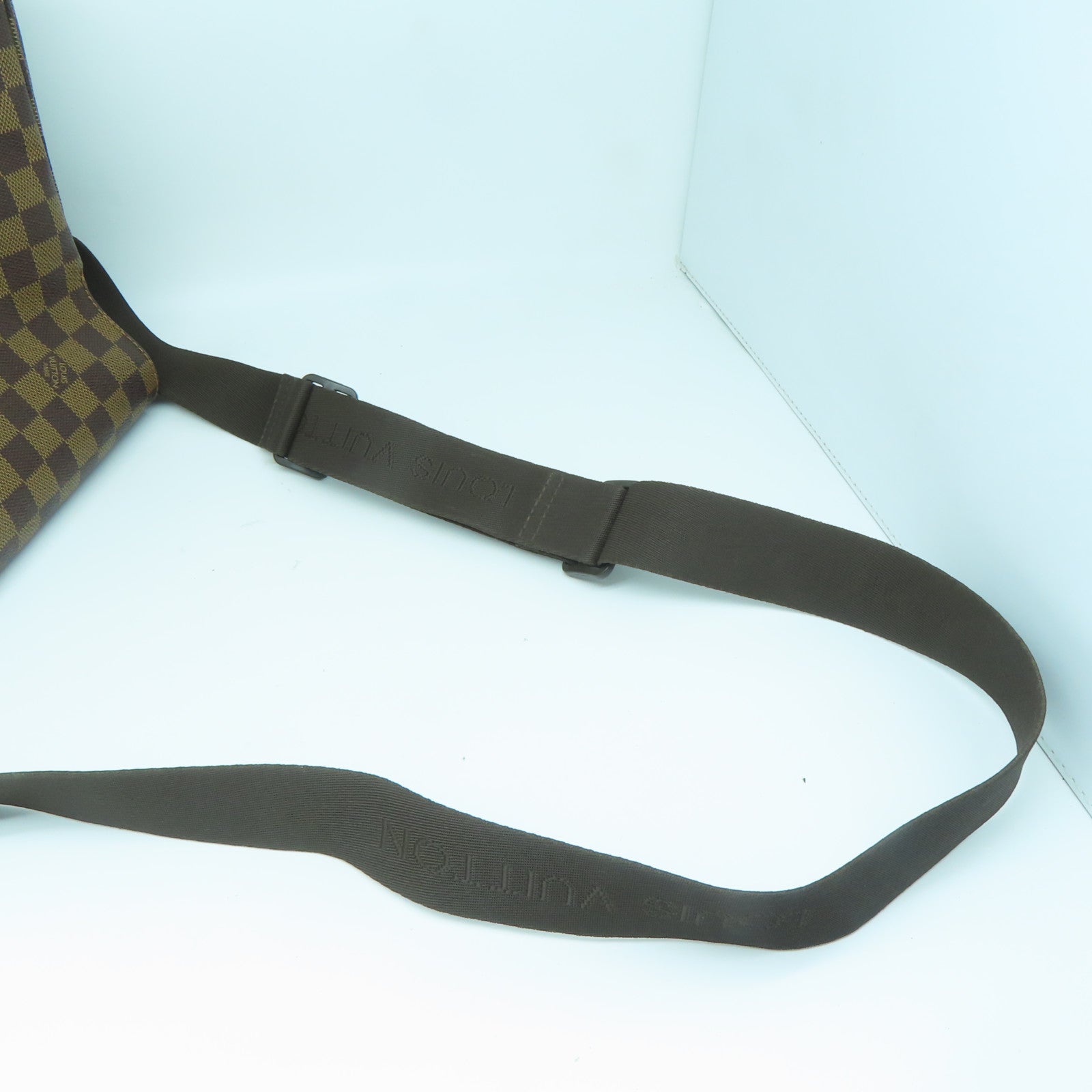 LOUIS VUITTON Damier Naviglio Gold Buckle Shoulder Bag Brown