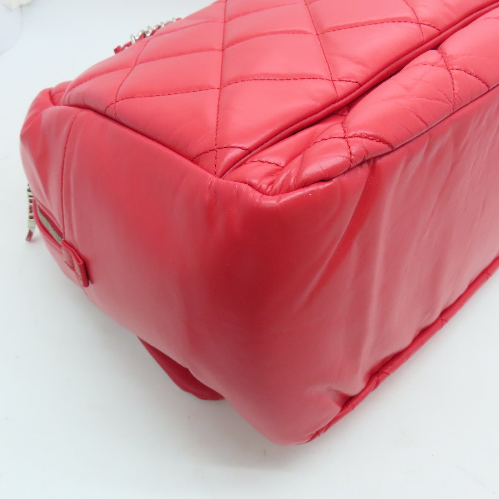 CHANEL 【激減優惠】菱格牛皮皮革Shoulder Bag銀扣手挽肩背兩用袋紅色