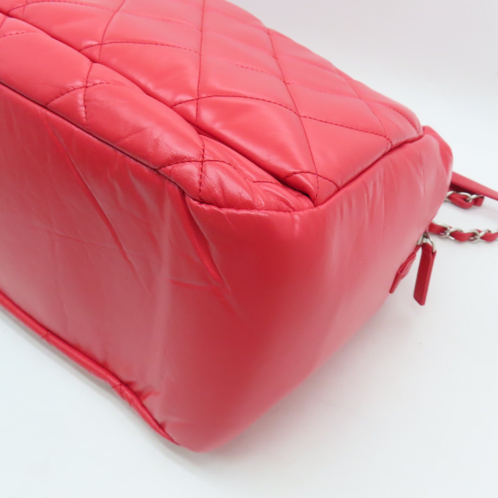 CHANEL 【激減優惠】菱格牛皮皮革Shoulder Bag銀扣手挽肩背兩用袋紅色