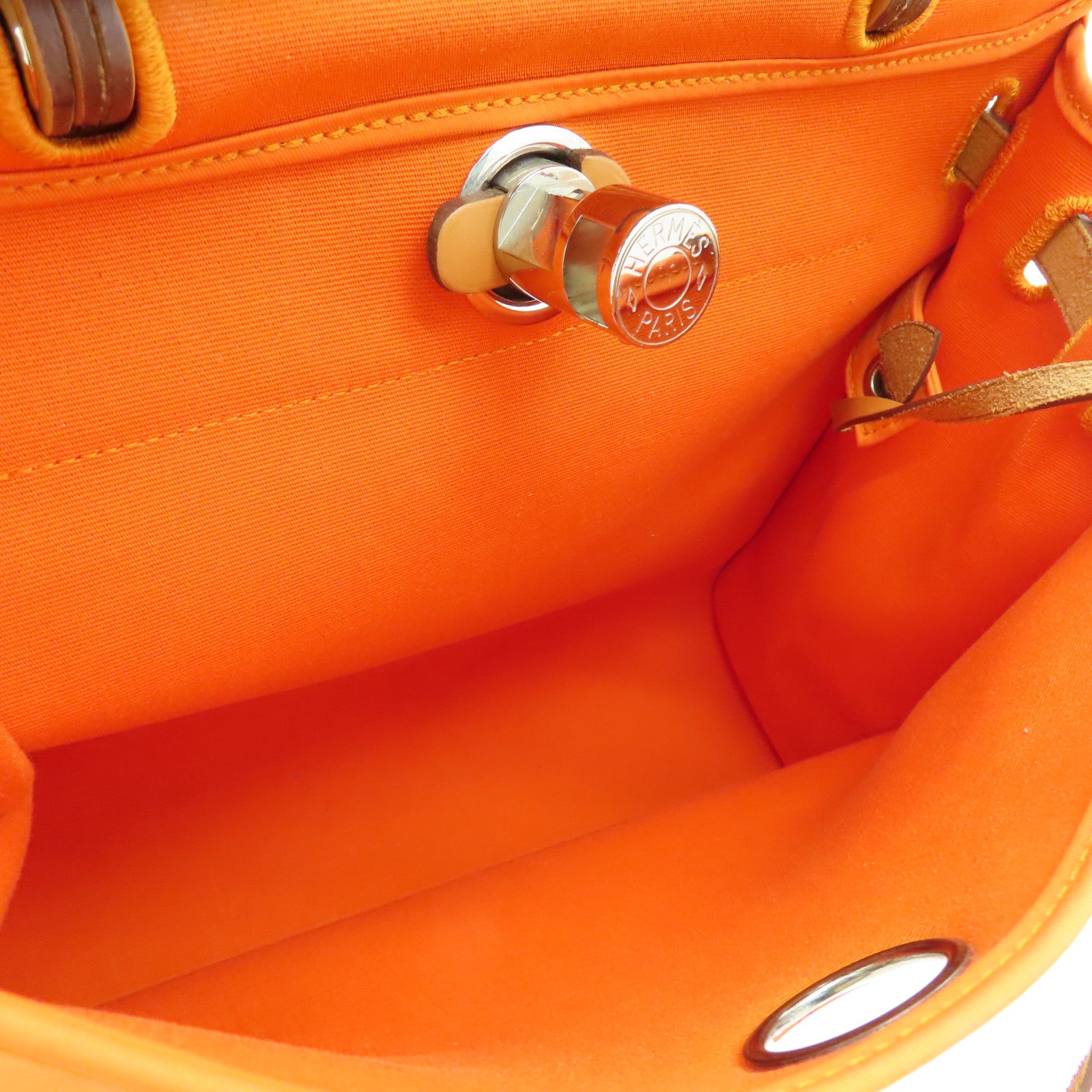 HERMES 帆布Herbag PM银扣手挽肩背两用袋Orange橙色