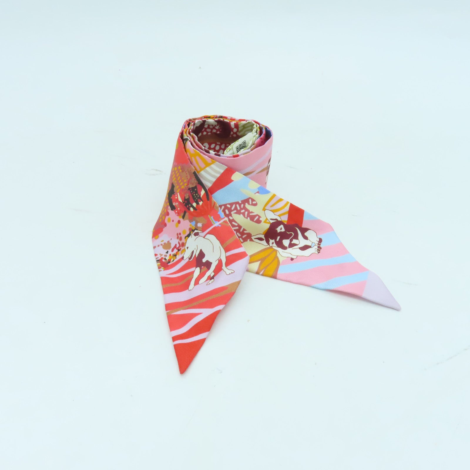 HERMES 絲質Twilly絲巾紅色/粉紅色/彩色