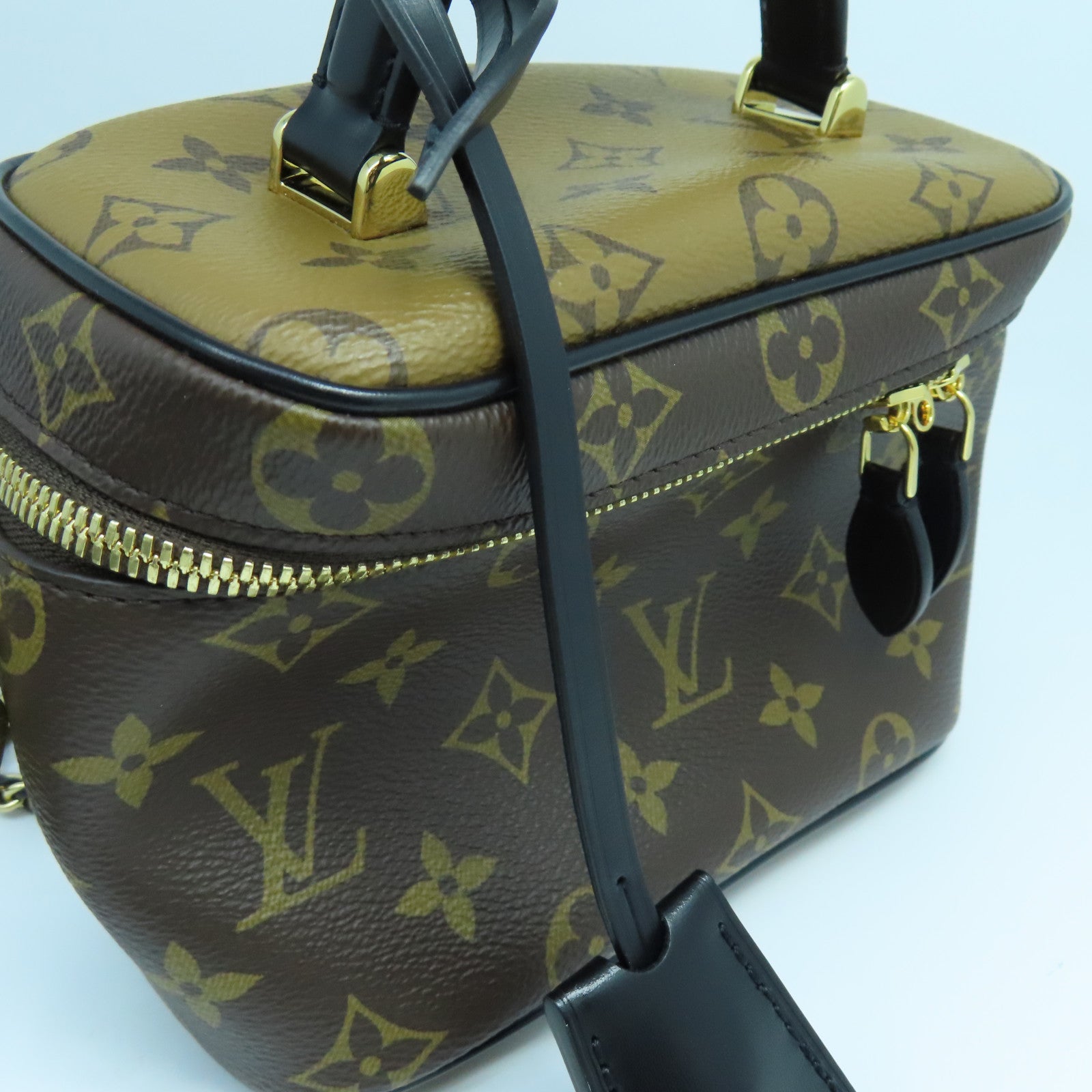 LOUIS VUITTON Monogram Vanity PM金扣手挽肩背兩用袋啡色/黑色