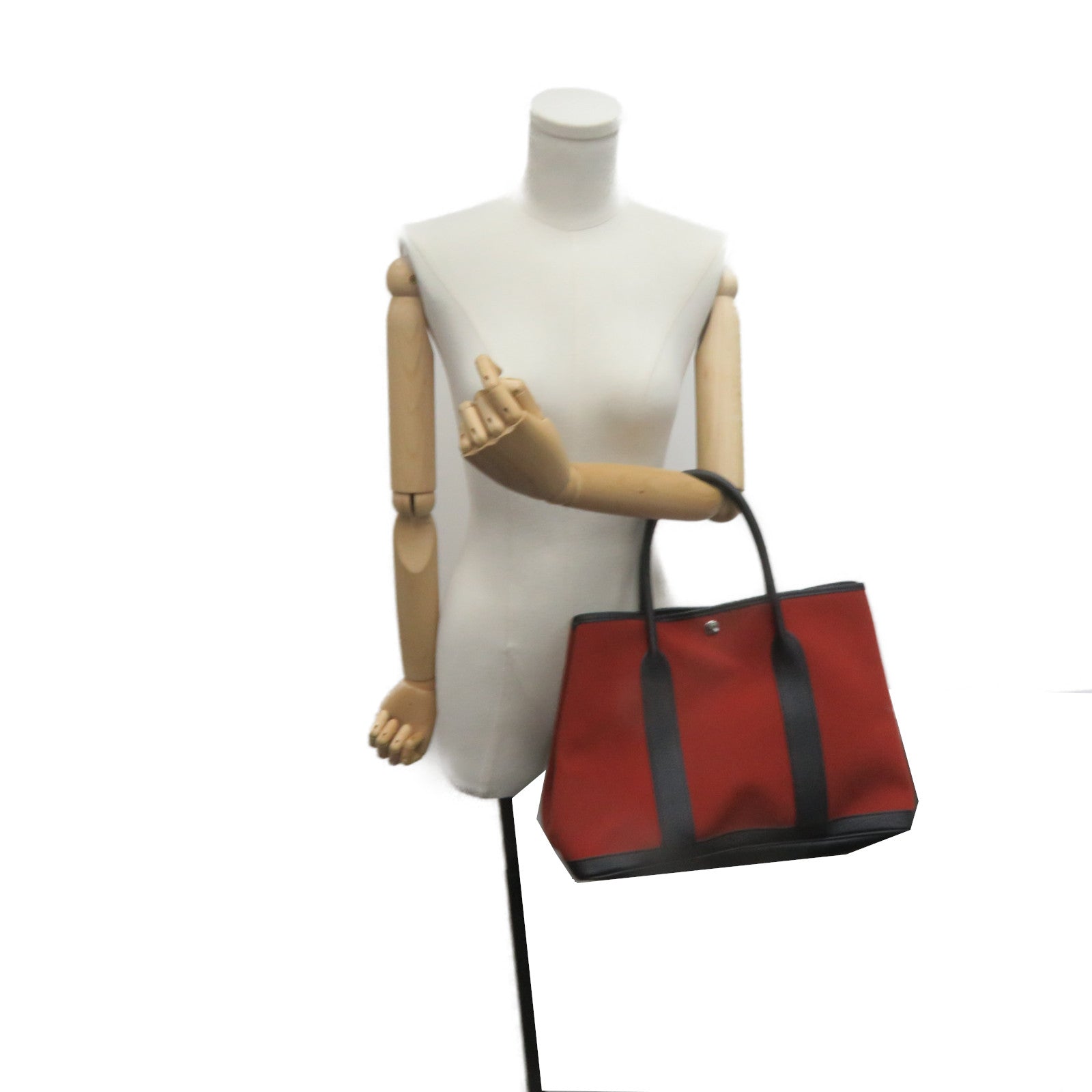 HERMES 帆布GardenParty PM Tote Bag銀扣手拿包紅色