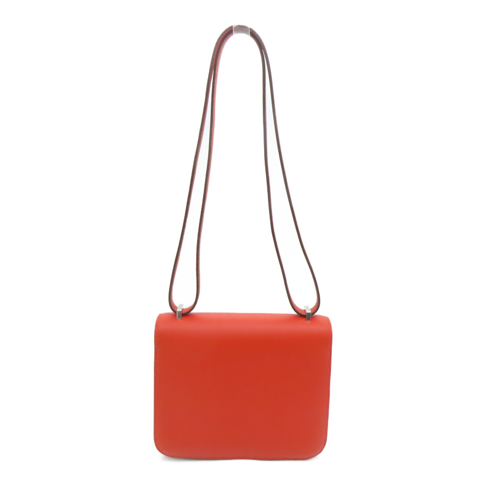 HERMES Evercolor Leather Constance Mini Silver Buckle Shoulder Bag Capucine Orange