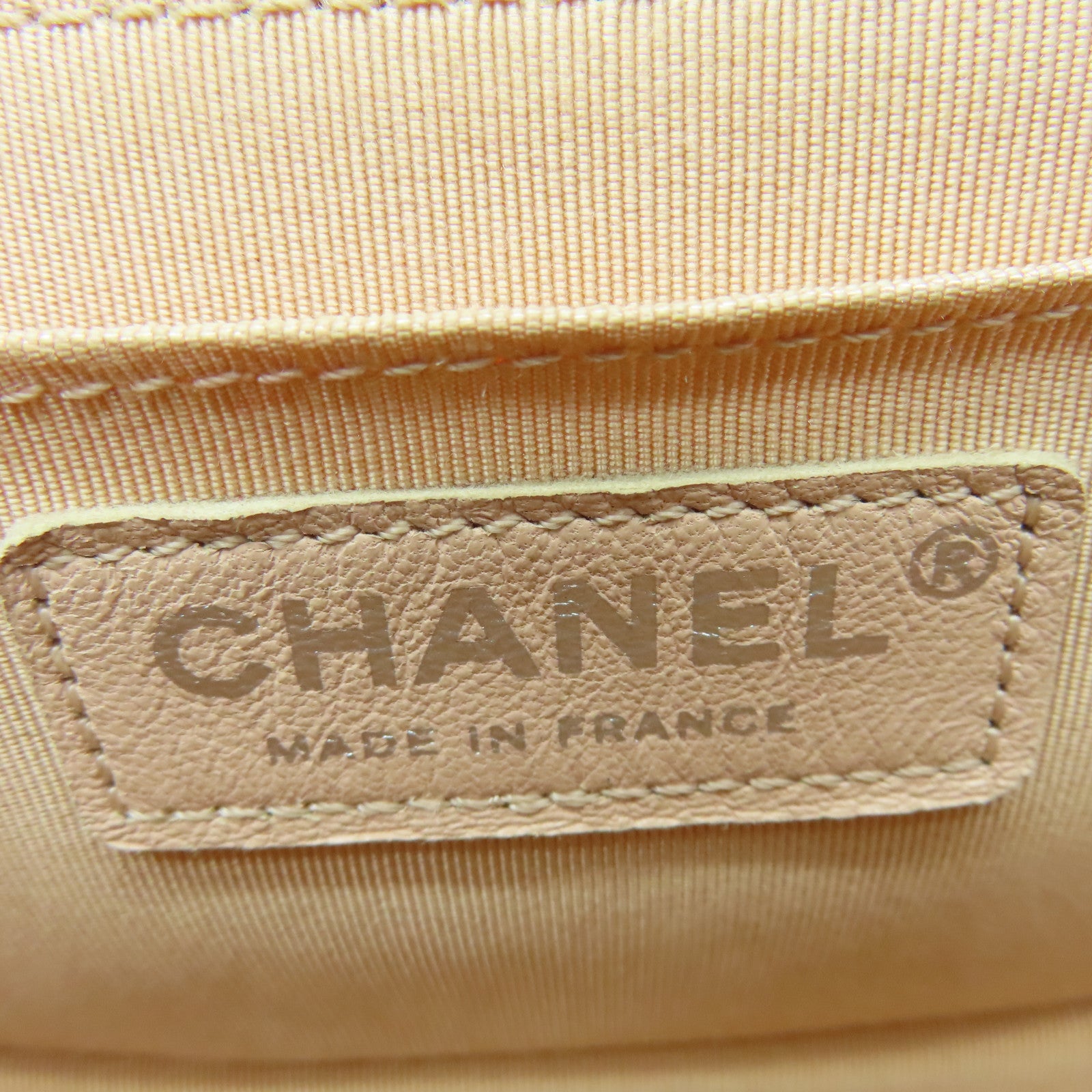 CHANEL 【激減優惠】斜紋牛皮皮革Chain Shoulder Bag銀扣鏈帶肩背袋米色