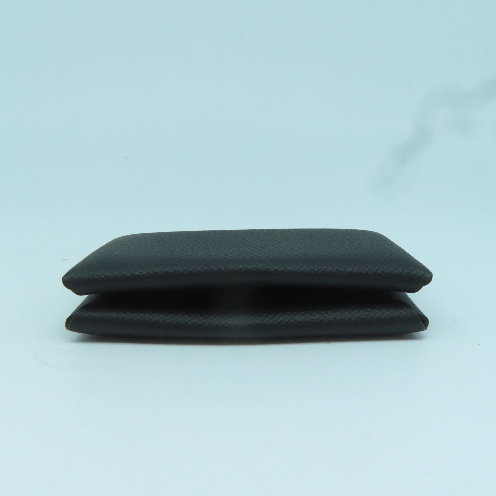 HERMES Epsom皮革Calvi銀扣卡片套Noir黑色
