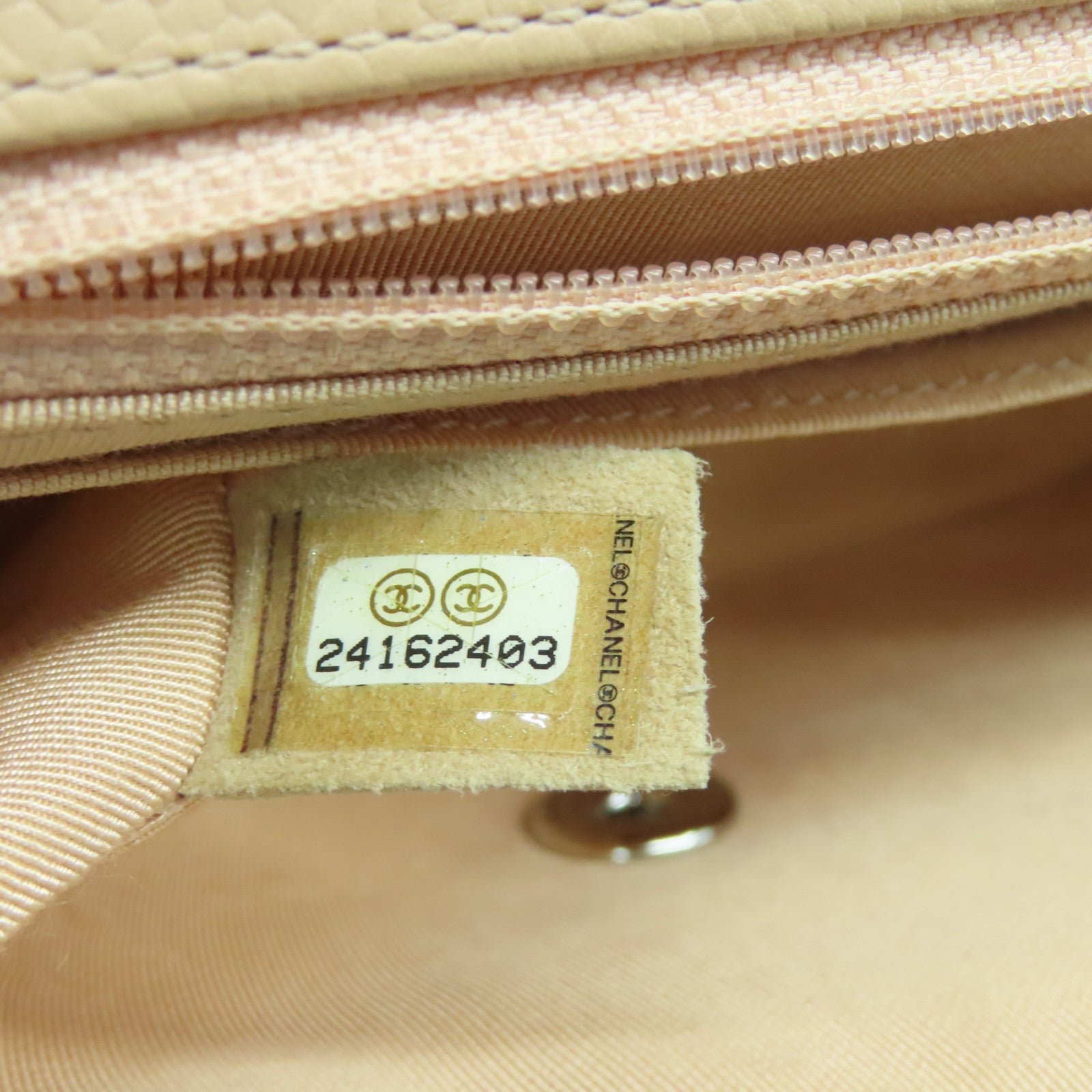 CHANEL 【激減優惠】斜紋牛皮皮革Chain Shoulder Bag銀扣鏈帶肩背袋米色