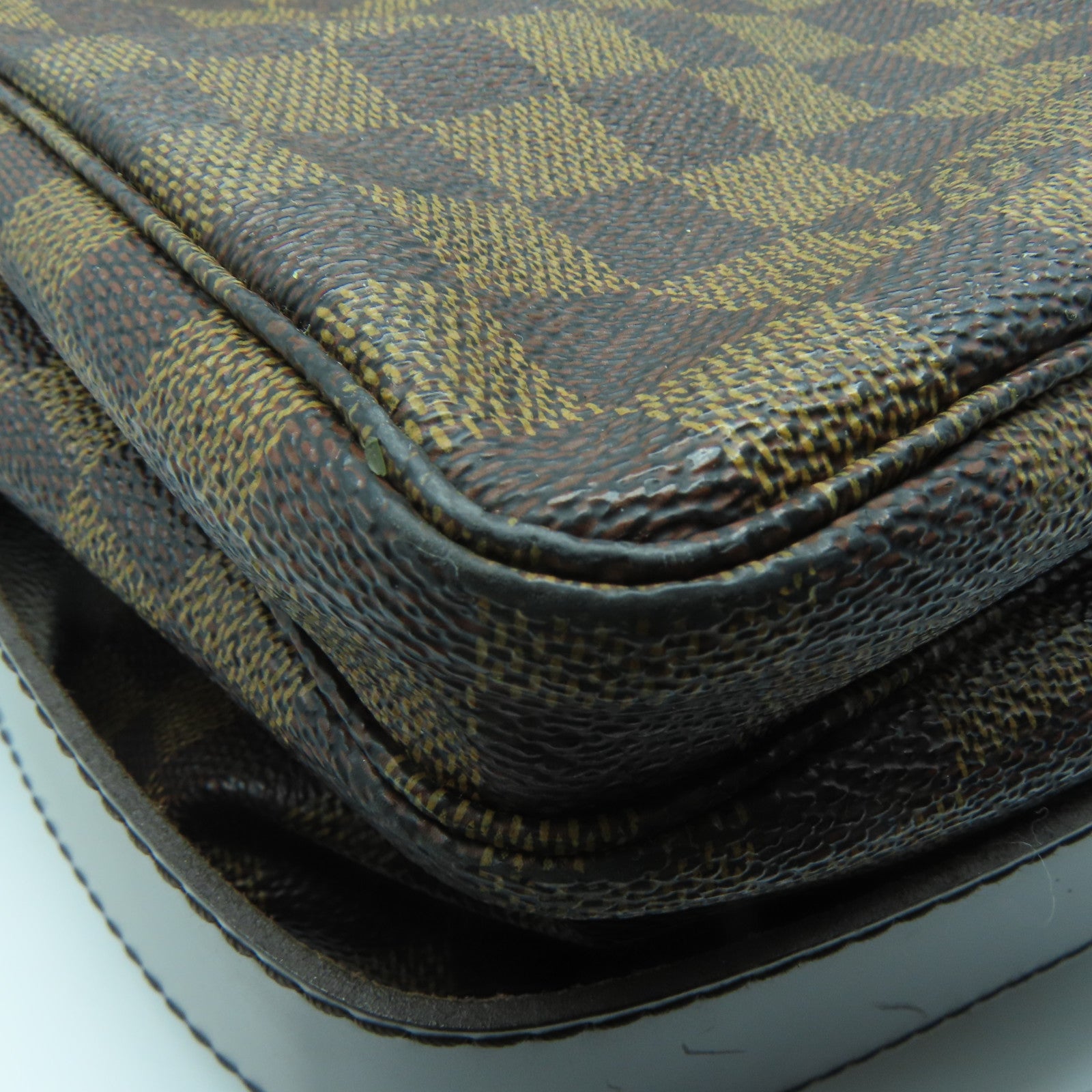 LOUIS VUITTON Damier Naviglio Gold Buckle Shoulder Bag Brown