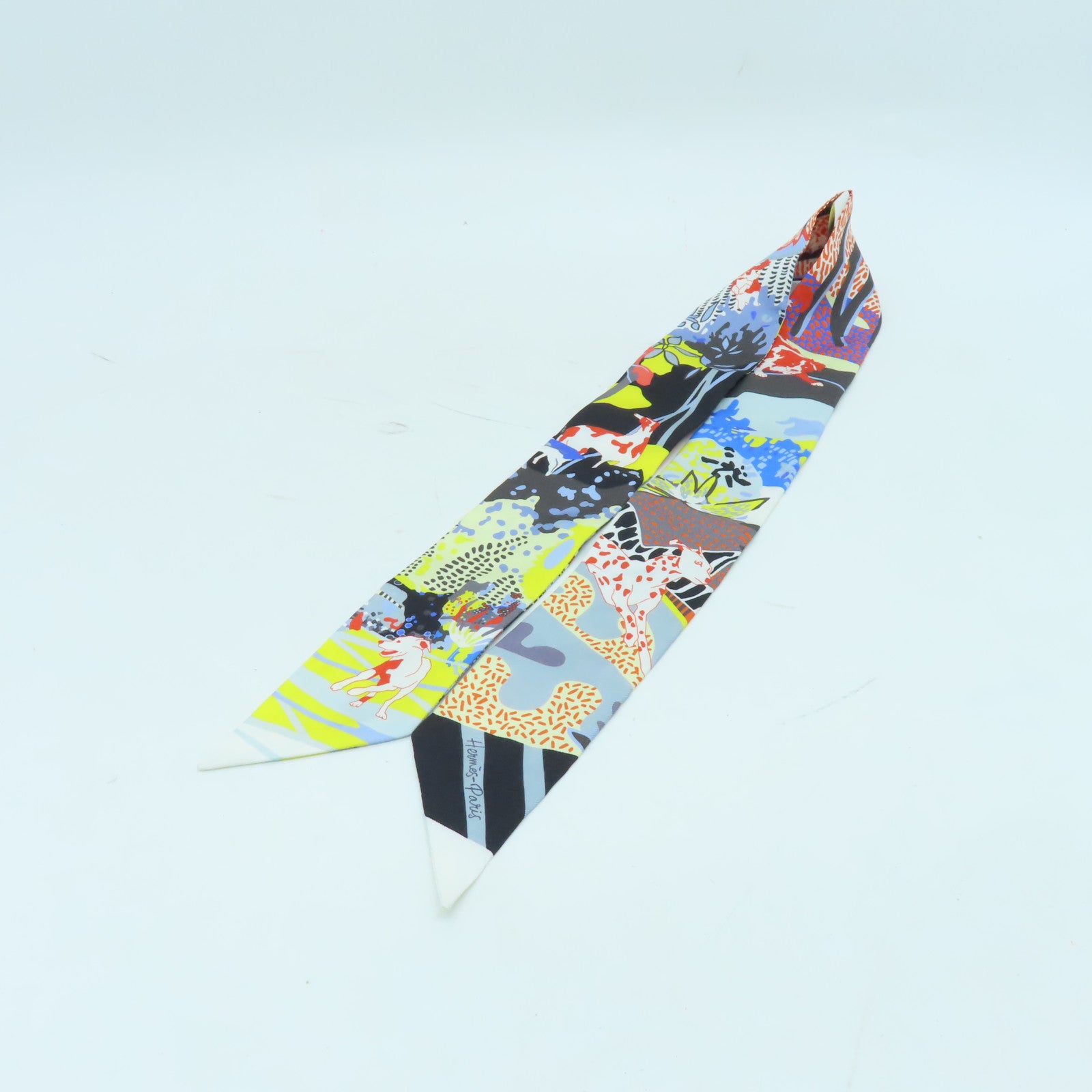 HERMES 絲質Twilly絲巾黑色/黃色/彩色