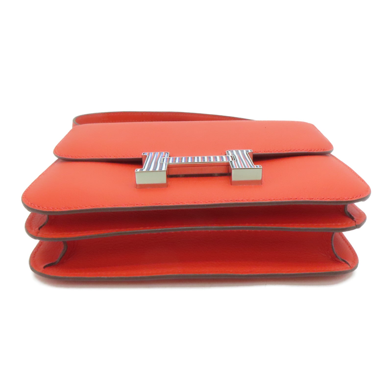 HERMES Evercolor Leather Constance Mini Silver Buckle Shoulder Bag Capucine Orange