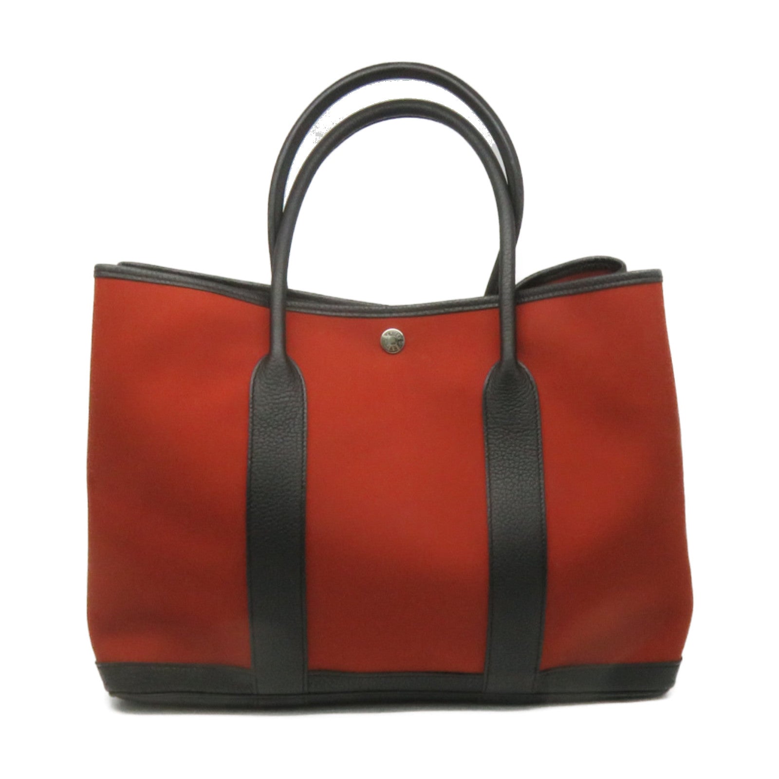 HERMES 帆布GardenParty PM Tote Bag銀扣手拿包紅色