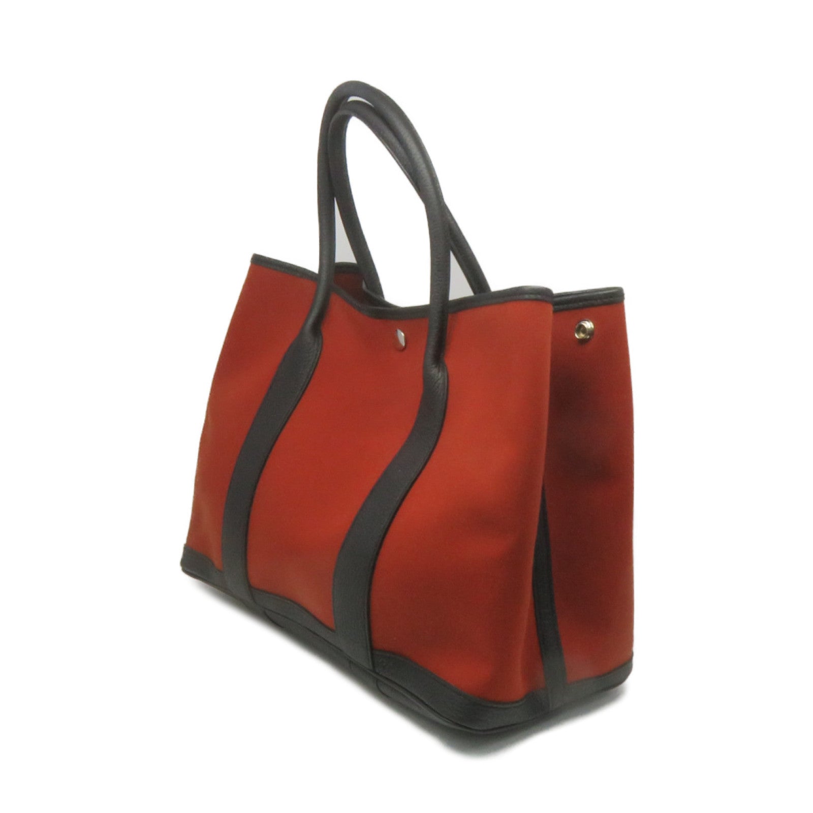 HERMES 帆布GardenParty PM Tote Bag銀扣手拿包紅色