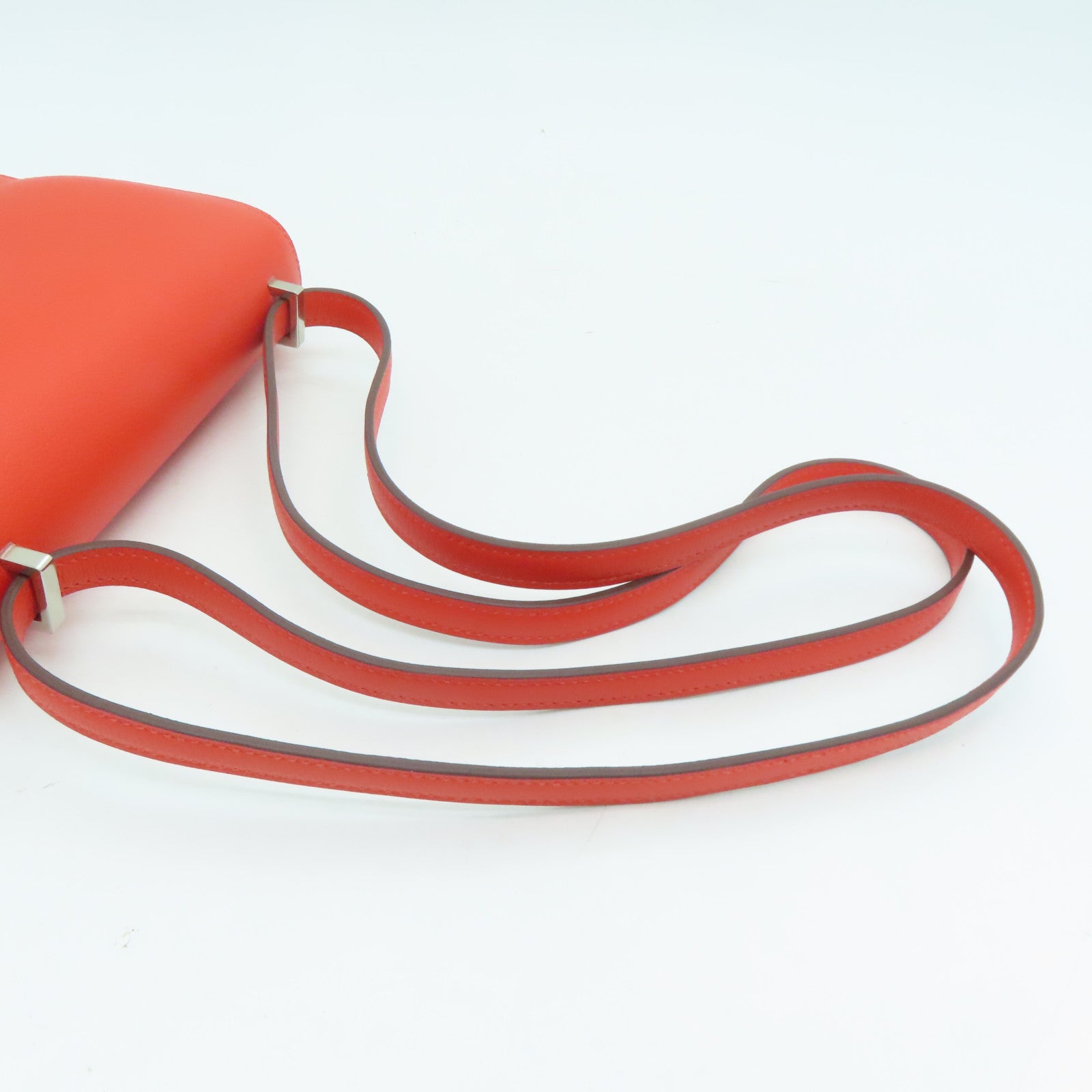 HERMES Evercolor Leather Constance Mini Silver Buckle Shoulder Bag Capucine Orange