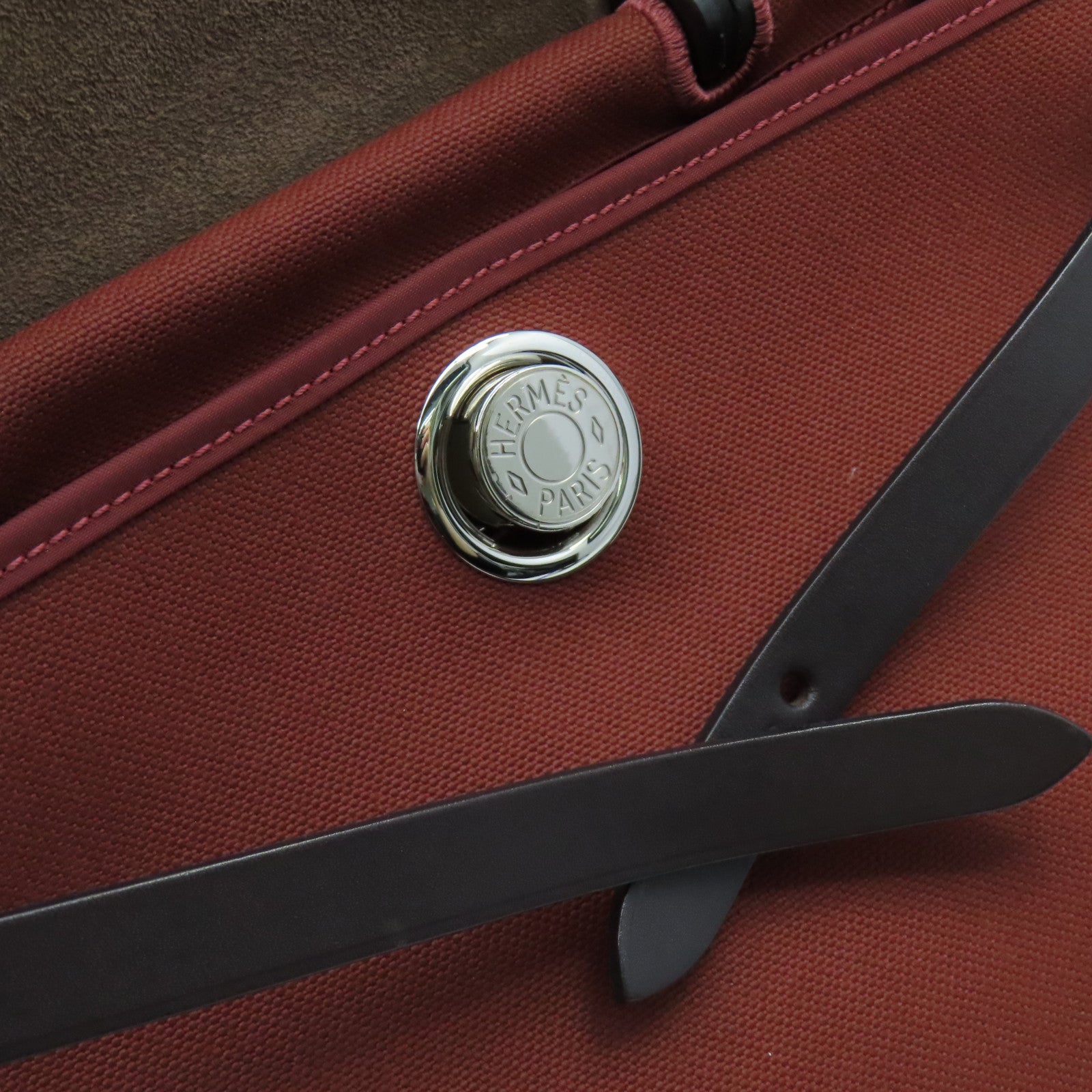 HERMES 帆布Herbag PM 2Way Shoulder Bag銀扣手挽肩背兩用袋Brique磚紅色