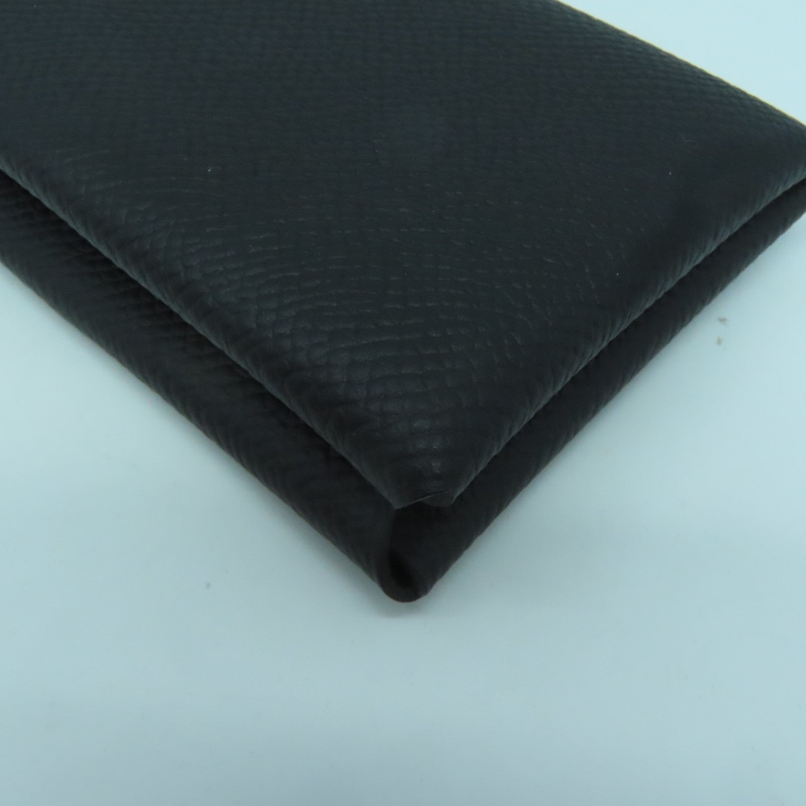 HERMES Epsom皮革Calvi銀扣卡片套Noir黑色