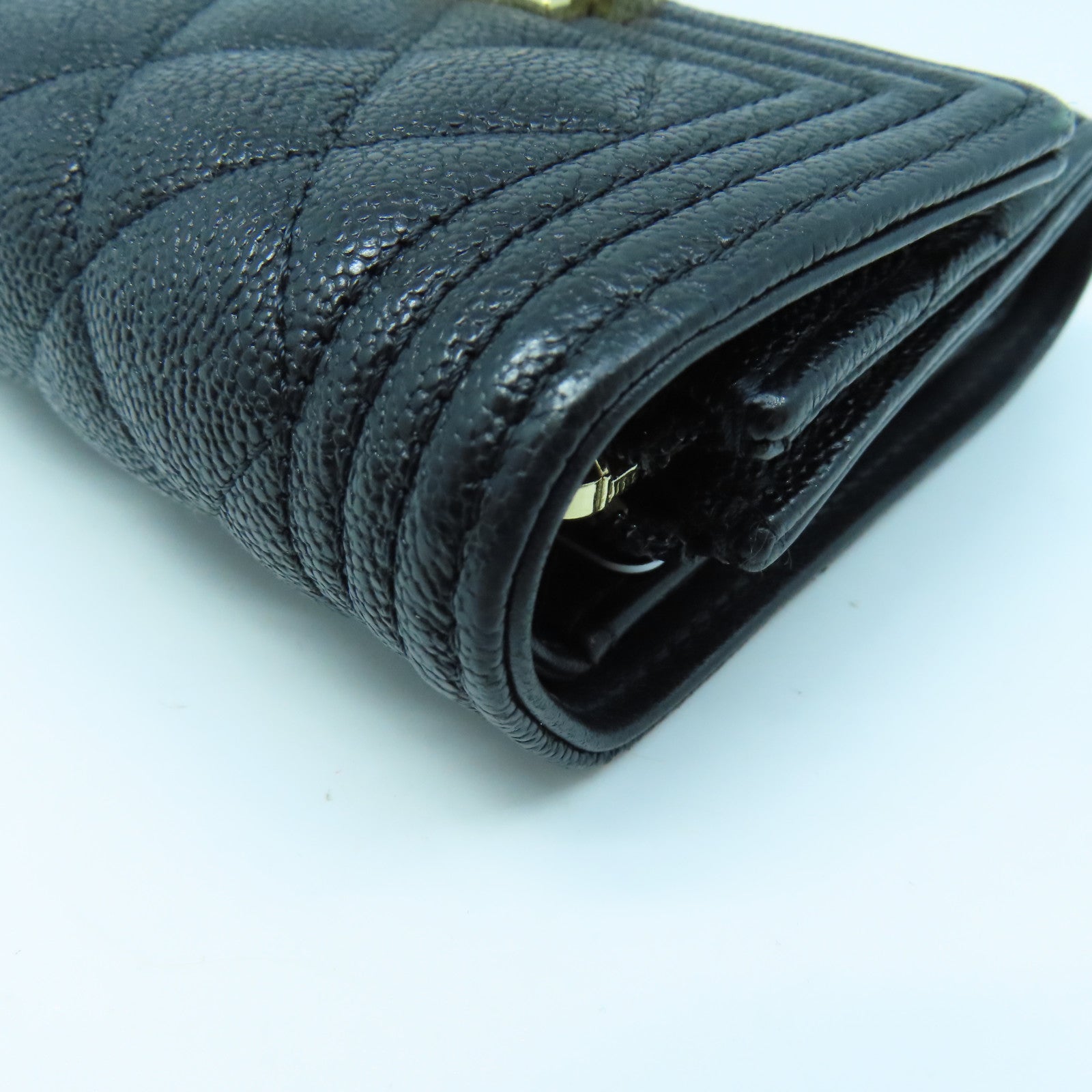 CHANEL 菱格牛皮皮革Boy Wallet金扣錢包黑色