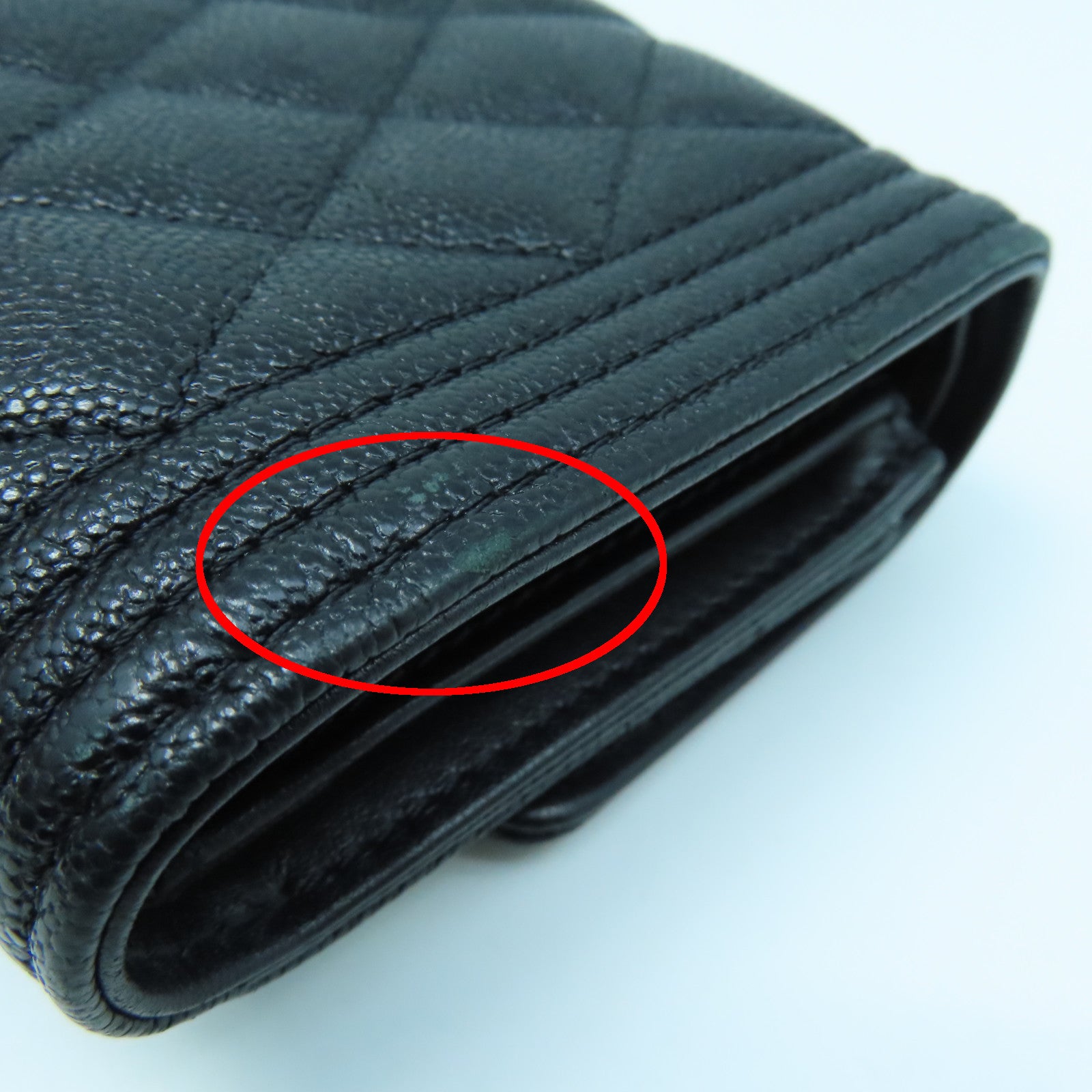 CHANEL 菱格牛皮皮革Boy Wallet金扣錢包黑色