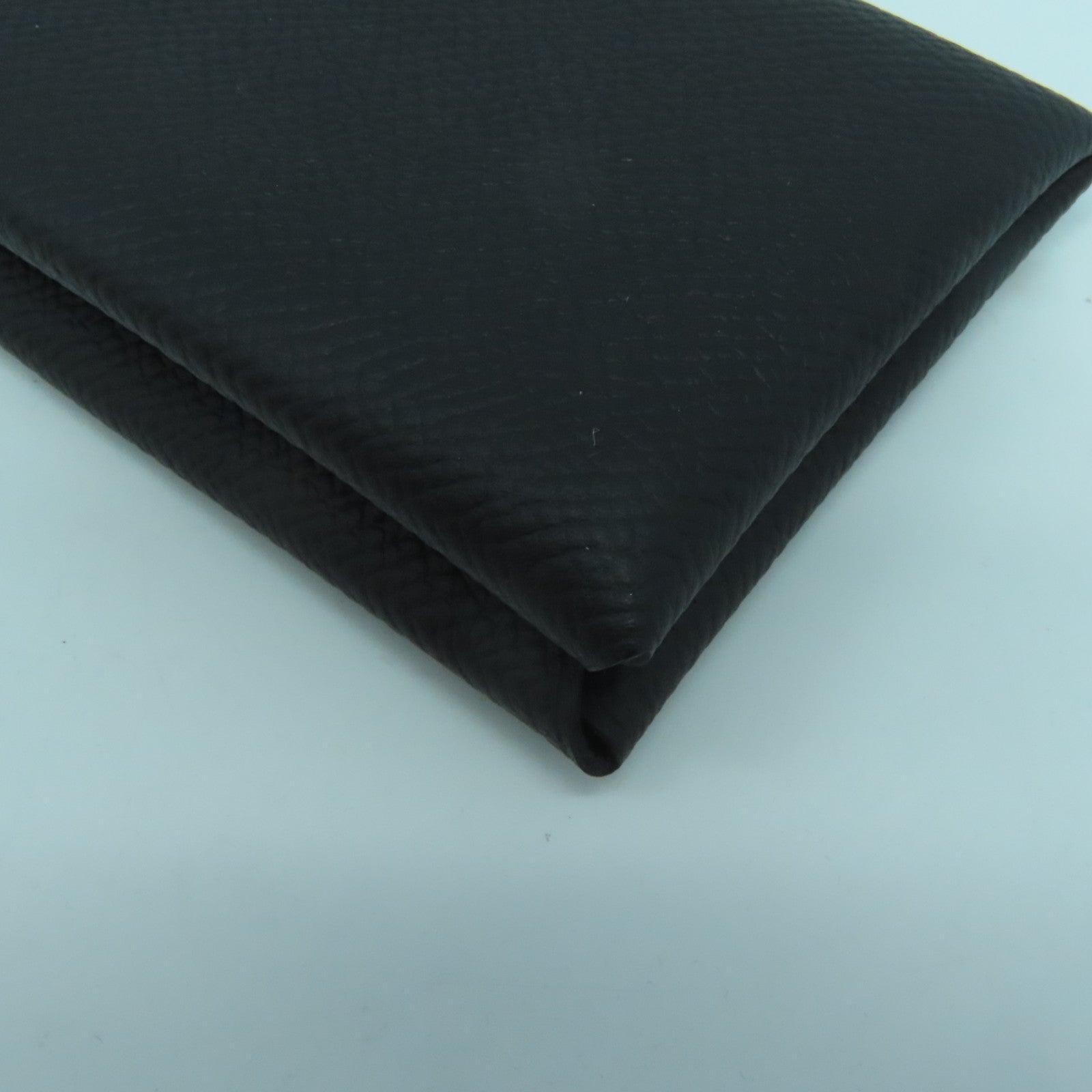 HERMES Epsom皮革Calvi銀扣卡片套Noir黑色