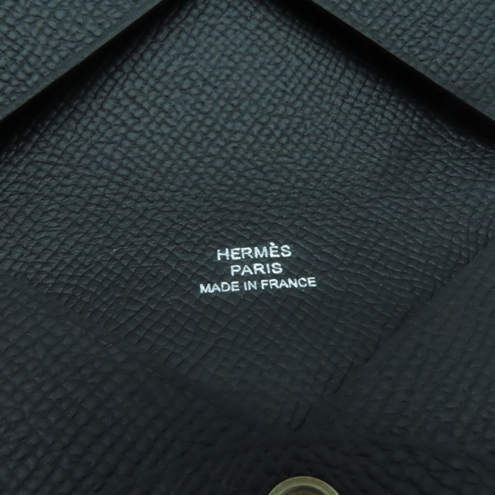 HERMES Epsom皮革Calvi銀扣卡片套Noir黑色