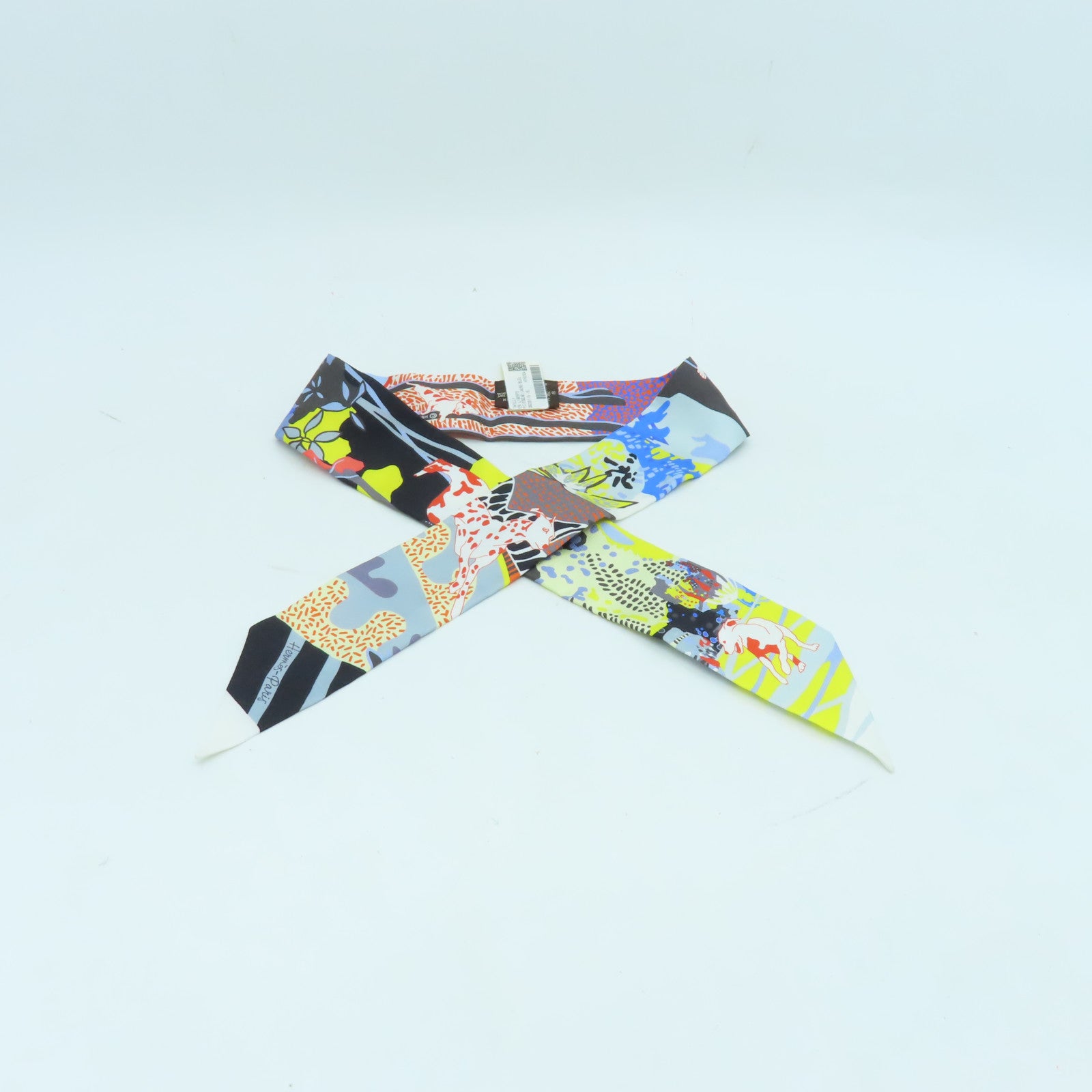 HERMES 絲質Twilly絲巾黑色/黃色/彩色