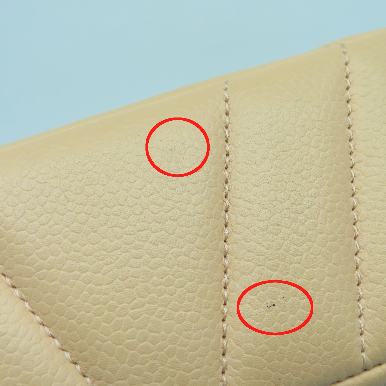 CHANEL 【激減優惠】斜紋牛皮皮革Chain Shoulder Bag銀扣鏈帶肩背袋米色