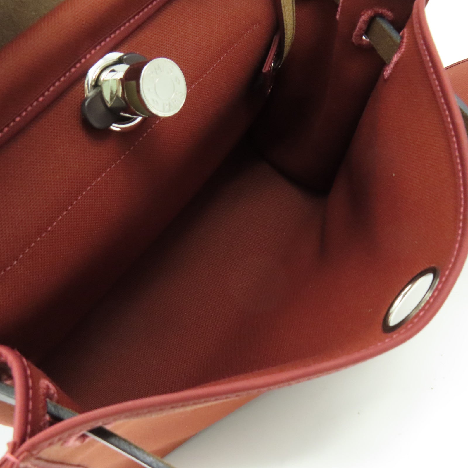 HERMES 帆布Herbag PM 2Way Shoulder Bag銀扣手挽肩背兩用袋Brique磚紅色